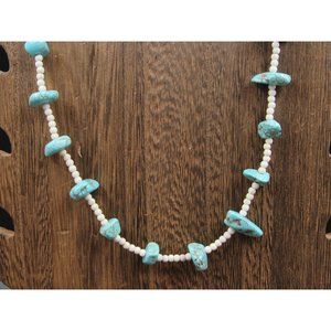 40" Silver Tone Very Long Howlite Stone Necklace Vintage Costume Jewelry